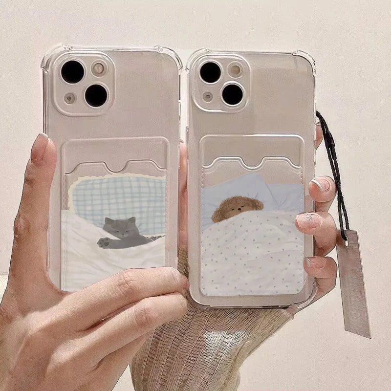 Cute Sleep Dog Cat Couple Case For Samsung Galaxy S25 S24 S23 S22 S21 Plus Ultra FE A56 A36 A26 A54 A55 A35 A15 A14 A34 Cover