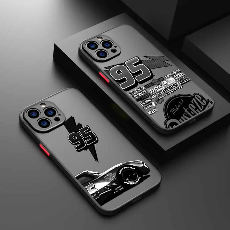 Cars L-Lightning M-McQueen For iPhone 17 Air 16E 16 15 14 13 12 11 8 7 mini Pro Max Plus Frosted Translucent Soft Phone Case