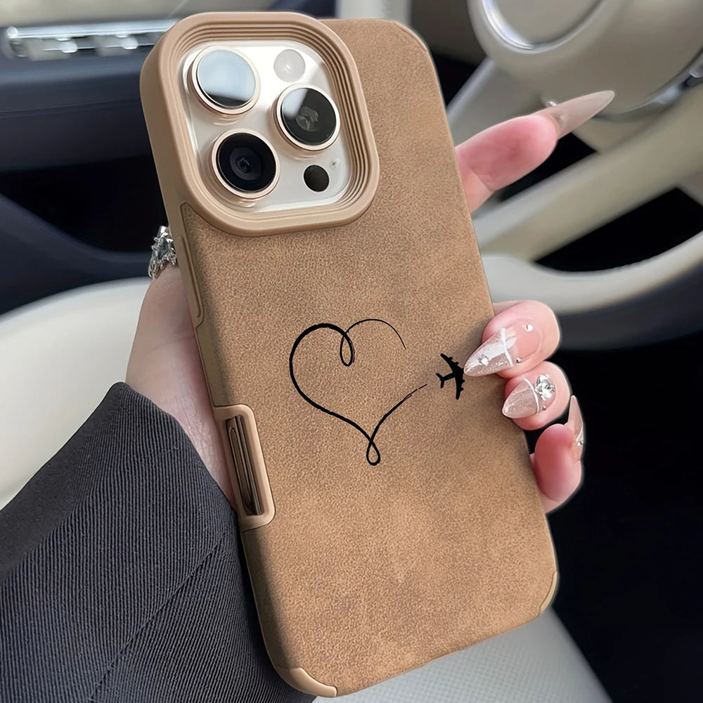 Airplane Stamp Faux Leather Phone Case For iPhone 17 16 15 14 13 12 11 Pro Max Plus X XR XS Air Shockproof Bumper Cases Cover