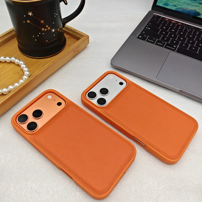 Fashion Orange  Epsom Leather All-Inclusive Shockproof Phone Case for iPhone 17 Pro 17 Pro Max