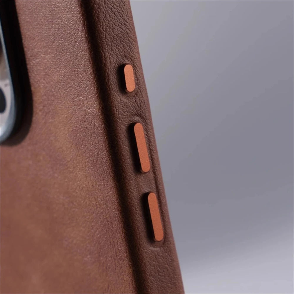 Luxury Business Retro Leather Magnetic Case For iPhone 17 Pro Max 16 Plus 15 14 13 MagSafe Alloy Lens Wireless Charging Cover
