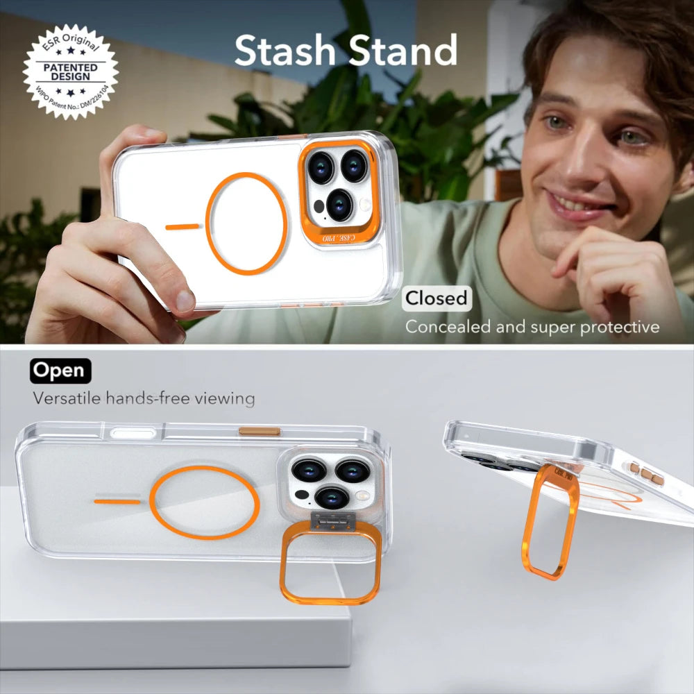 For Magsafe Stand Phone Case for iPhone 17 Pro Max Air 11 12 13 14 15 16 Pro Max Plus Shockproof Transparent Phone Cover Funda
