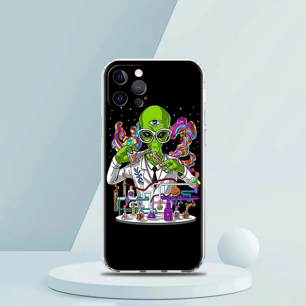 Cartoon Alien Cute Case for iPhone 16 15 14 13 12 Pro Max Cover Transparent Soft for iPhone 11 Pro Max 7 8 Plus XS XR Bags Capas
