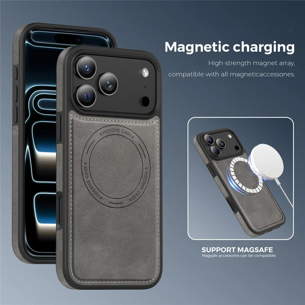 Magnetic Wireless Charging Back Leather Case For apple iPhone 17 Pro Max Air 16e 17e 16 15 14 Plus 13 Shockproof Magsafe Cover