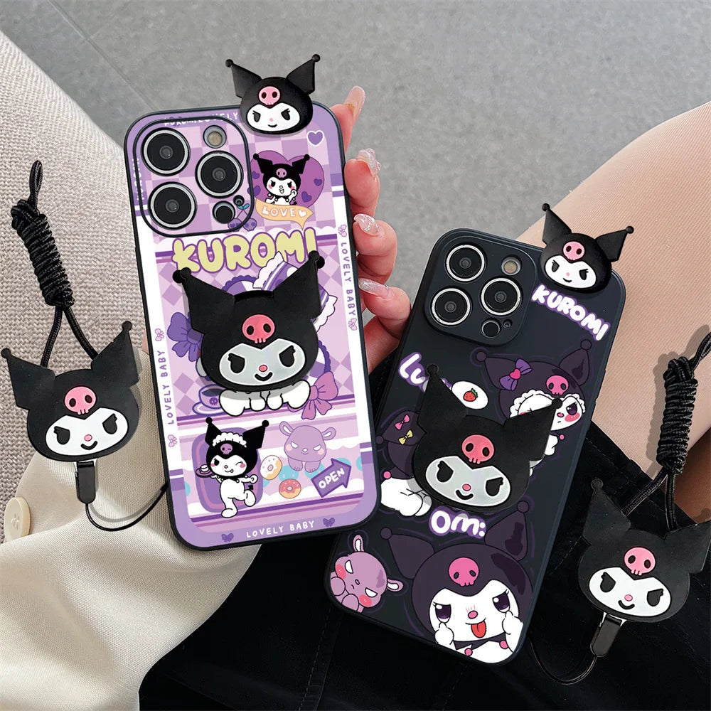 Sanrio 3D Kitty Kuromi Holder Rope Case For Samsung Galaxy A34 A24 A14 A04E A04S A04 A72 A52S A73 A53 A33 A23 A13 A03S A03 Core
