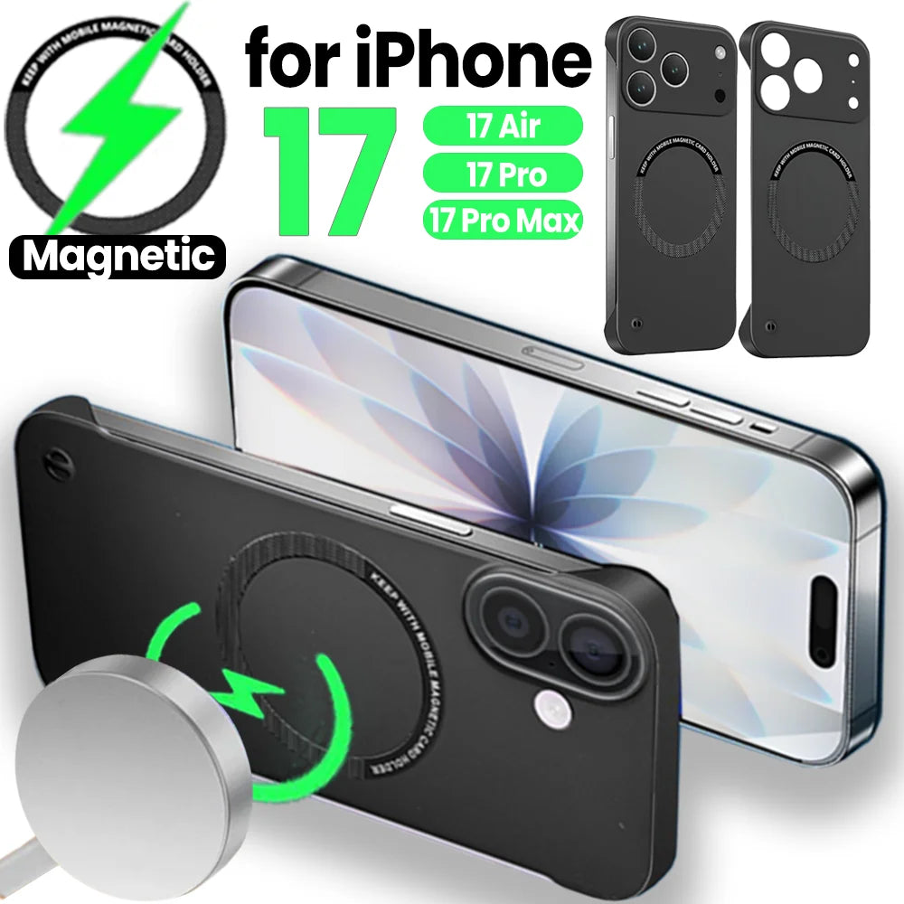 Ultra Thin Hard PC Magnetic Frameless Phone Case For Magsafe iPhone 17 Air 16 14 15 13 12 11 17 Pro Max Matte Color Solid Cover