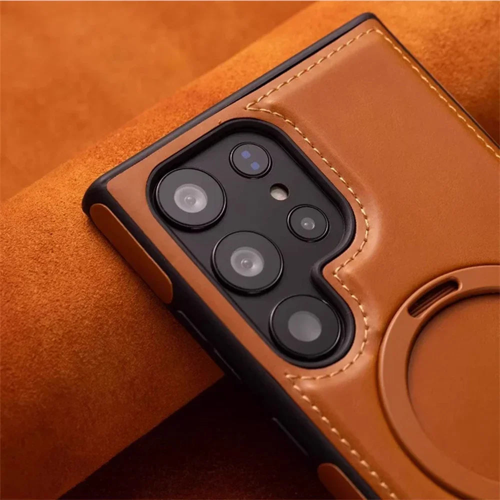 Premium Luxury Leather Magnetic Stand Sleek Invisible Stand For Samsung S26 S25 S24 S23 S22 Plus Ultra A13 A55 A05 Phone Case