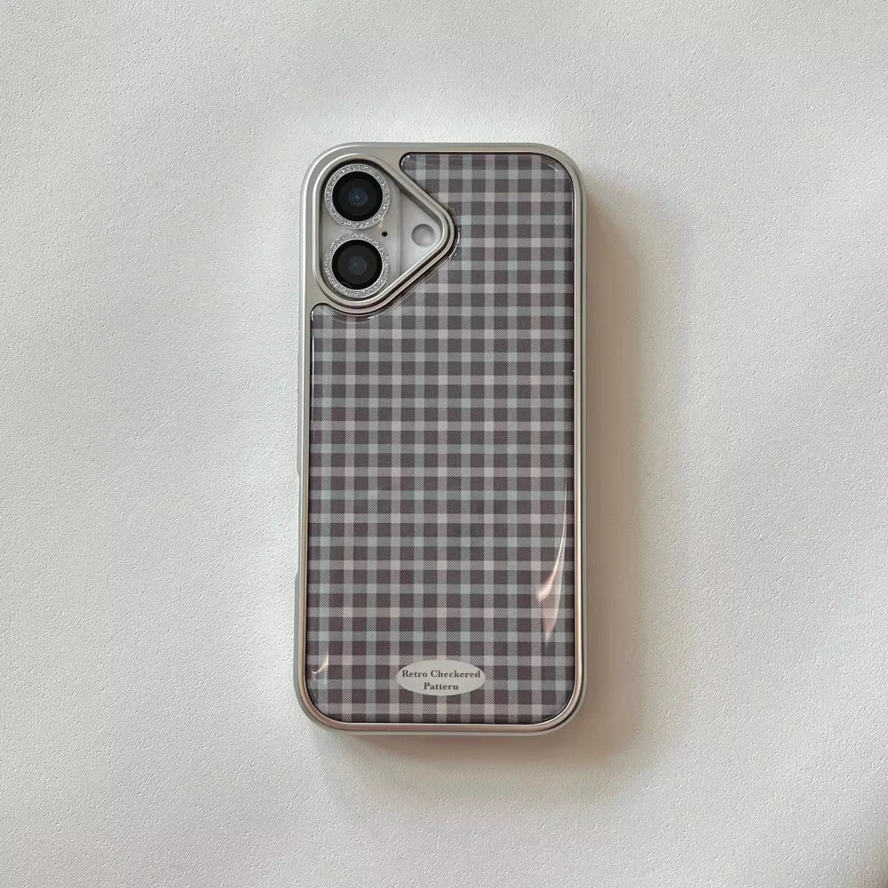 Fashionable Checkered Pattern Electroplated Drip Glue Phone Case For iPhone 17 Air 16 Pro Max 15 14 Plus 13 12 Pro 11 Back Cover
