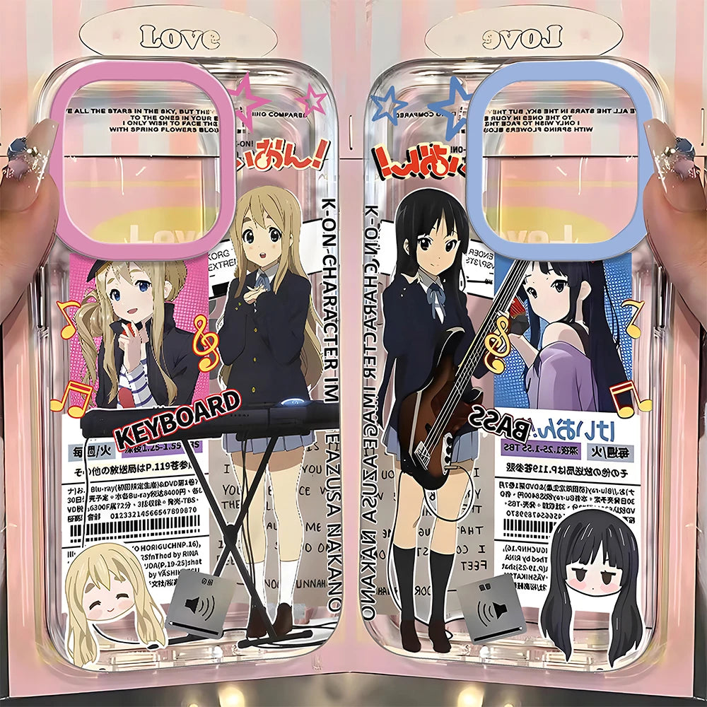 Anime K-ON Girls Cute Phone Case For iPhone 16 16e 15 14 13 12 11 Mini Pro Max X XR XSMax 8 Plus Transparent Soft TPU Back Cover