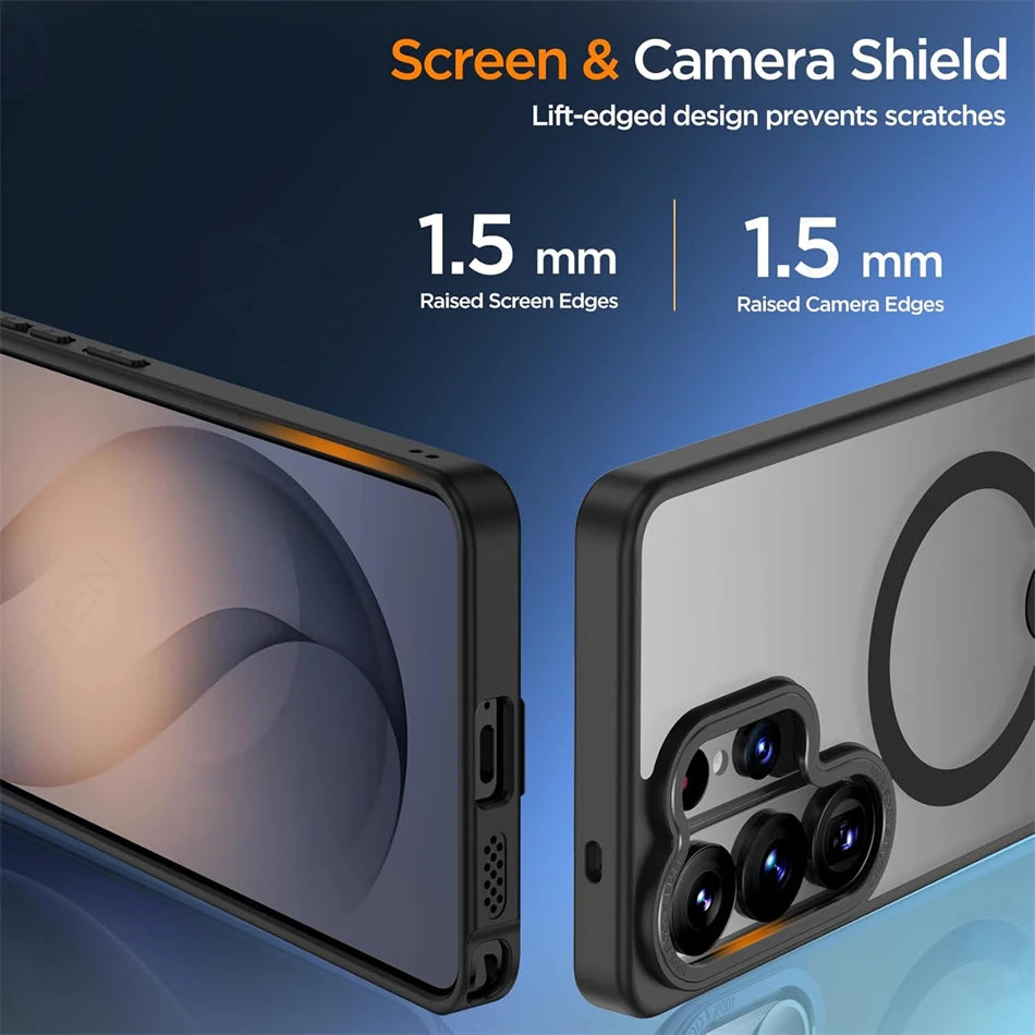 Luxury For Magsafe Wireless Magnetic Charging Case For Samsung Galaxy S25 Plus S24 S23 S26 Ultra S24 FE Stand Holder Clear Cover