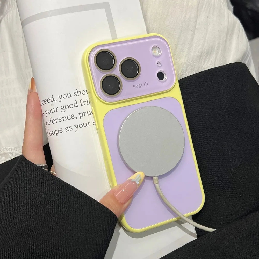 for Magsafe Candy Color Contrast AG Case for iPhone 17 16 15 Pro Max 14 13 12 Magnetic Large Window Camera Protector Cover