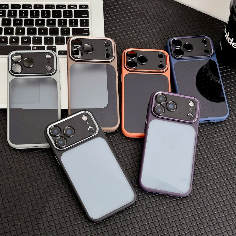 Luxury Solid Color Matte Border Translucent Backplane Armor Phone Case For iPhone 17 Pro Max 15 14 16 Pro Max Bumper Back Cover