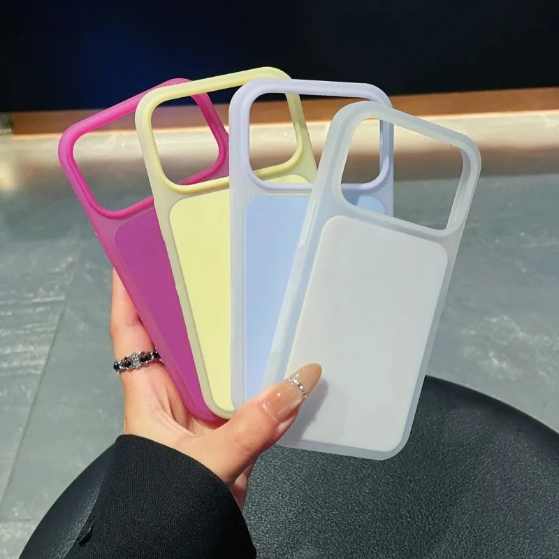 2in1 Cute Jelly Silicone Shockproof Phone Case For Apple iPhone 17 16 15 Pro Max Solid Color Ice Mist Non-Slip Shockproof Cover