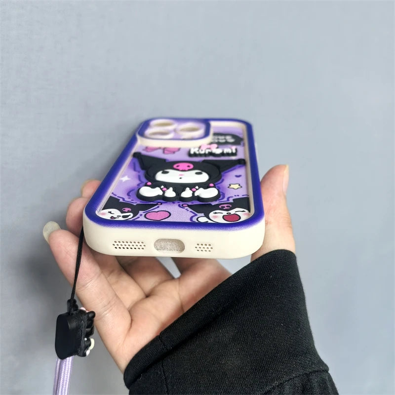 Sanrio 3D Cartoon Kuromi Phone Case For Xiaomi Redmi 15 15C 14C 13C 13R 13 12 12C 10 10A 9 9A 9T 9C 11A Wrist Strap Soft Cover