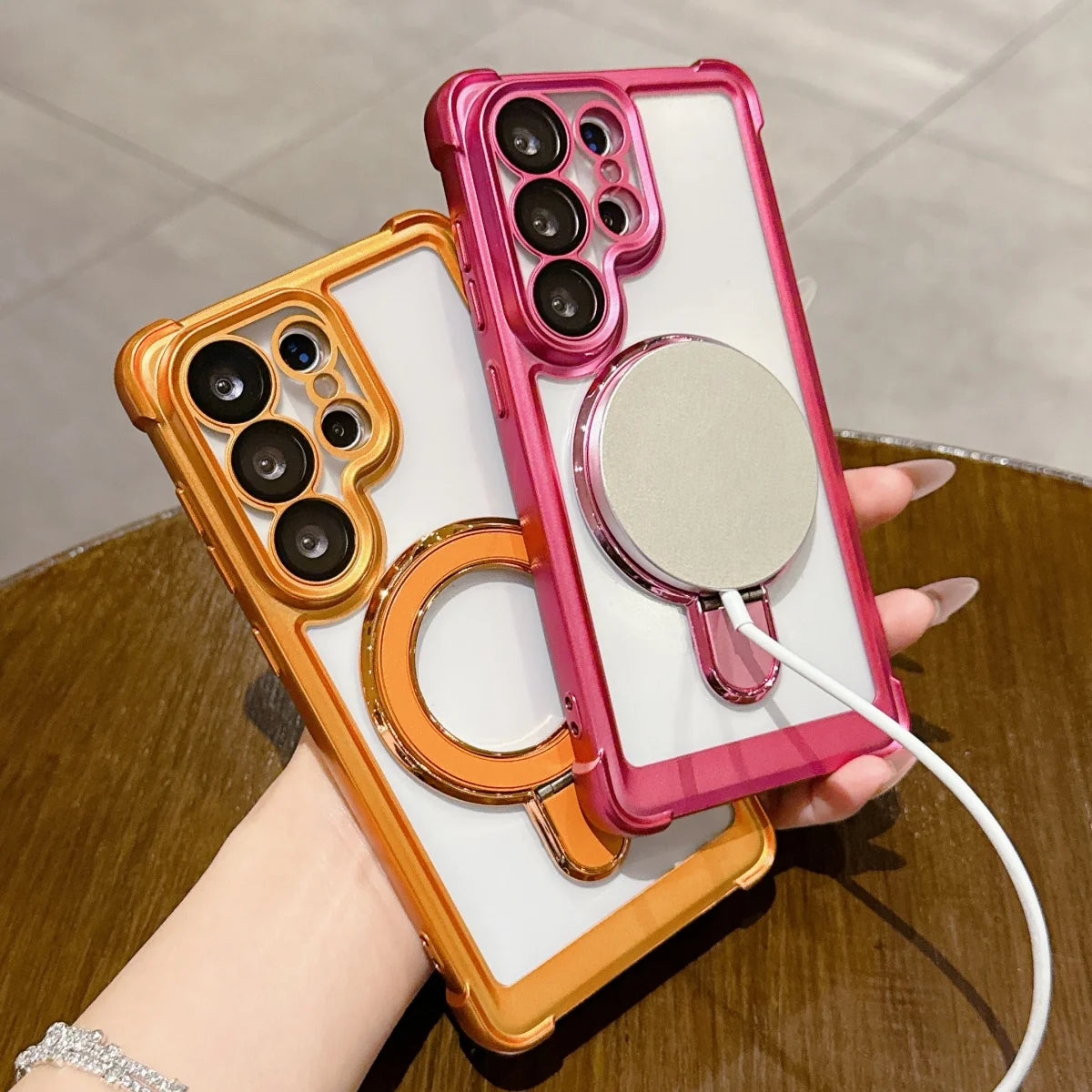Luxury Anti-fall Matte Plating For Magsafe Magnetic Bracket Phone Case For Samsung S26 S25 S24 FE S23 Ultra Plus Bumper Cover