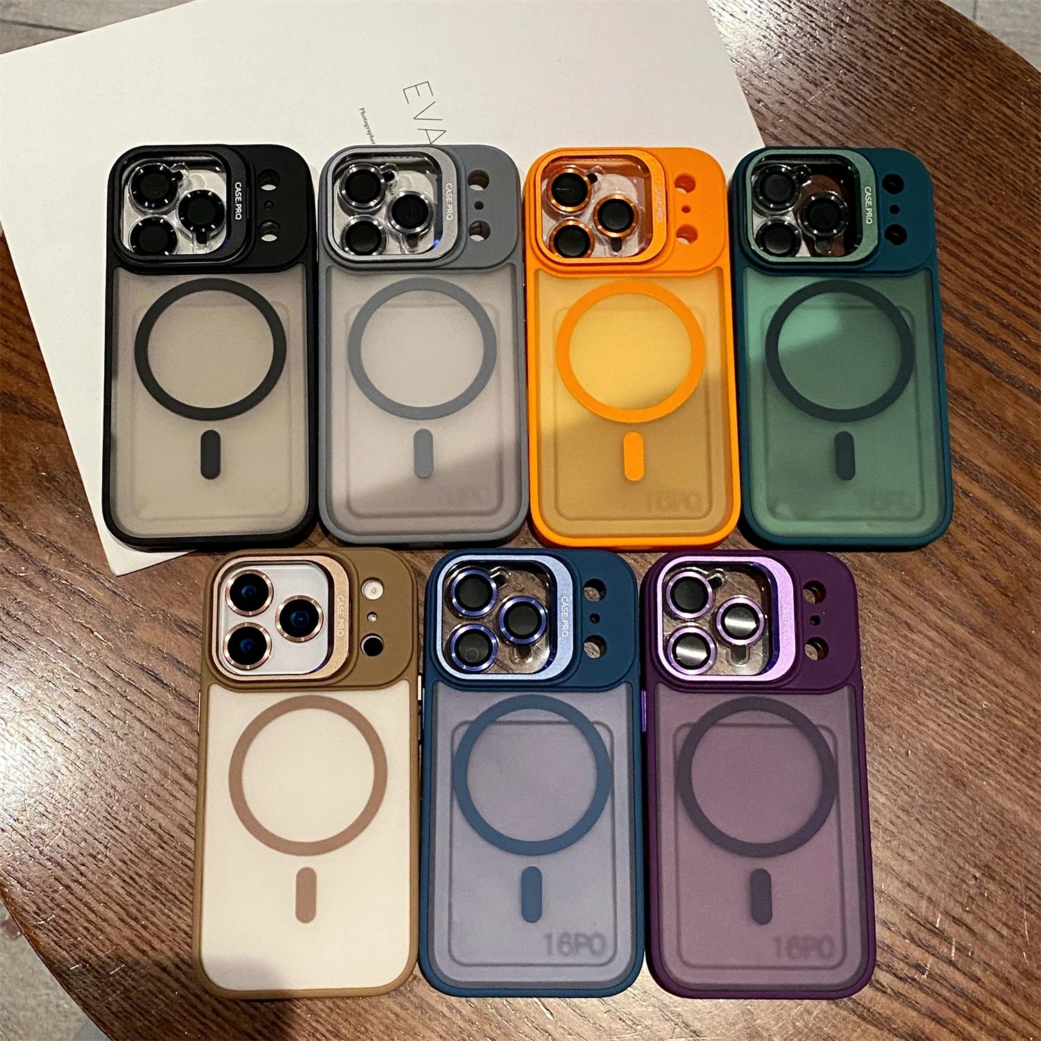 Luxury Matte Magsafe Magnetic With Lens film bracket Phone Case For iPhone 11 12 13 14 15 16 17 Air ProMax Hard PC Bumper Cover