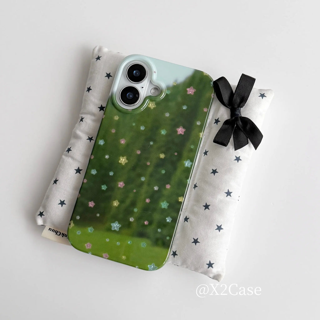 Green Background Colorful Stars Phone Case For iPhone 17 Air 16 15 14 13 12 11 Pro Max Plus Y2K Anti Fall Cover Ins Advanced