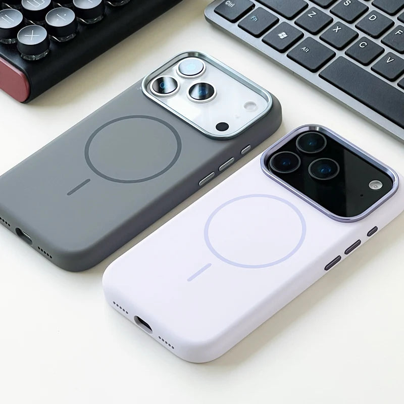 Liquid Silicone Solid Color for MagSafe Case For iPhone 17 17pro max 16 15 14 13 12 Alloy Lens Protective Flocking lining Cover