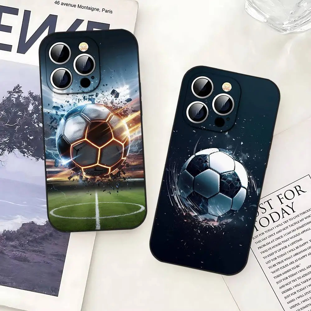 Fire Football Soccer Ball Phone Case Soft TPU Skin-Friendly For IPhone 17/16/15/14/13/12/11 Series: PRO, MAX, PLUS ,Mini