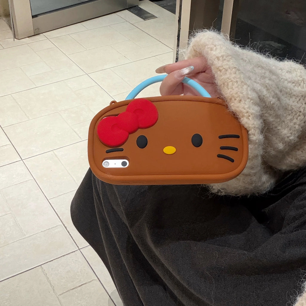 Cute Bowknot Hello Kitty Handheld Phone Case For iPhone 17 16 15 14 13 12 Pro Max Plus Cartoon iPhone 17 Pro Case with Lanyard
