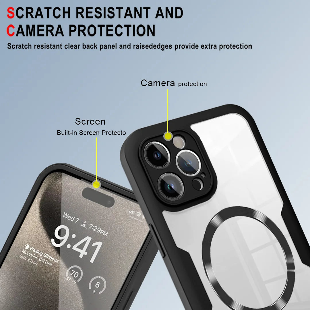 360 Double Sided Full Protection Magnetic Phone Case For iPhone 15 14 12 13 11 Pro Max 16 Plus with Screen Protector Clear Cover