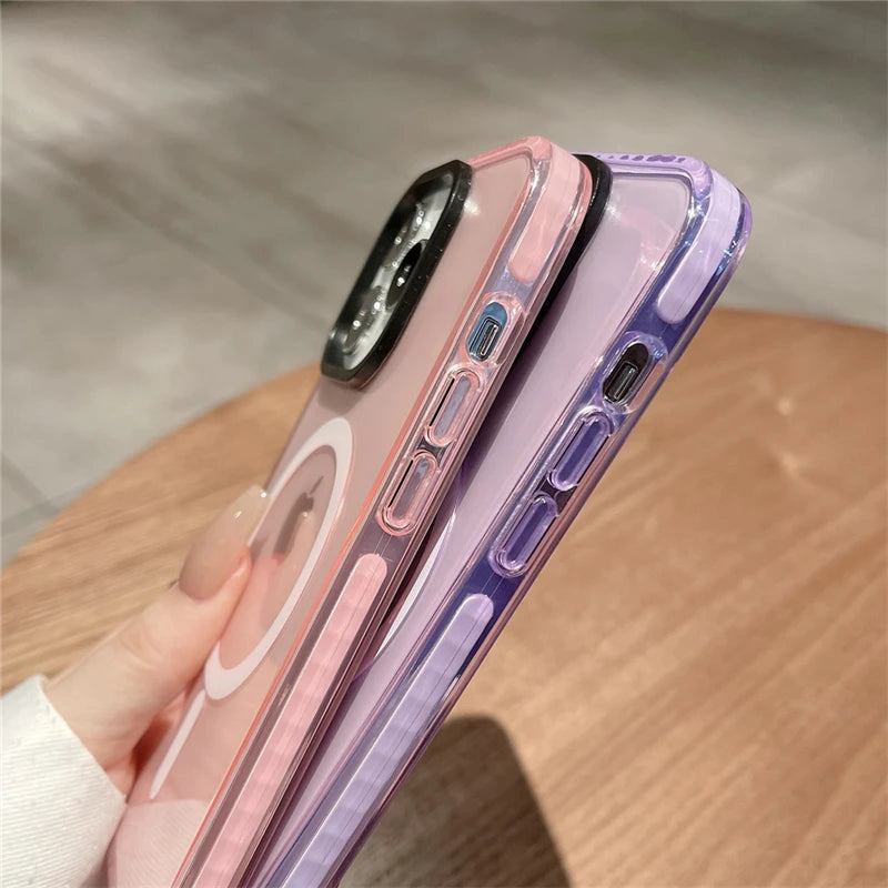 Neon Color For Magsafe Transparent Case For iPhone 17 16 13 15 14 11 12 Pro Max Air Wireless Charge Cases For iPhone 15 16 Plus