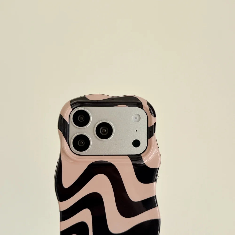 Luxury Water Ripple Double Color Contrast Case for iPhone 17 16 15 Pro Max Air 14 13 Glossy Wave Border Shockproof Slim Cover