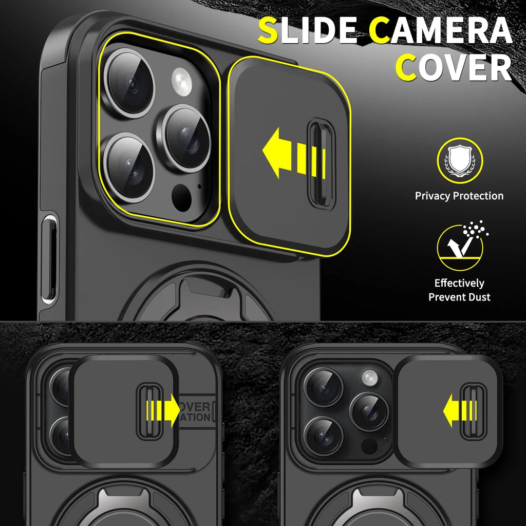Luxury For Magsafe Magnetic Wireless Charge Armor Case For iPhone 17 Air 16 15 14 13 12 11 Pro Max Slide Camera Protection Cover