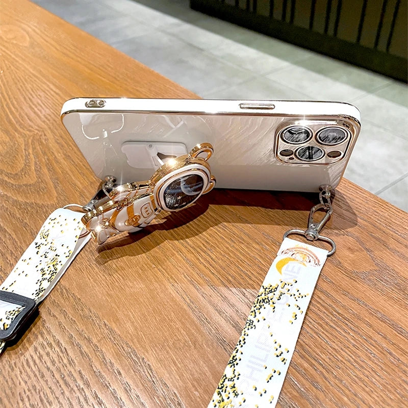 S 21 22 24 Crossbody Lanyard Plating Case For Samsung Galaxy S21 S22 S23 S24 Plus Ultra S20 Fe Silicone Stand Cover Note 10 20