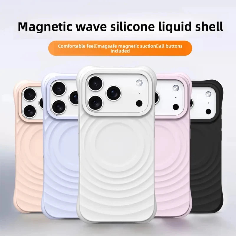 Offical Phone Case For iPhone Air 17 16 15  Pro Max Water Ripple Silicone For Magsafe Wireless Charge Magnetic Soft Cover