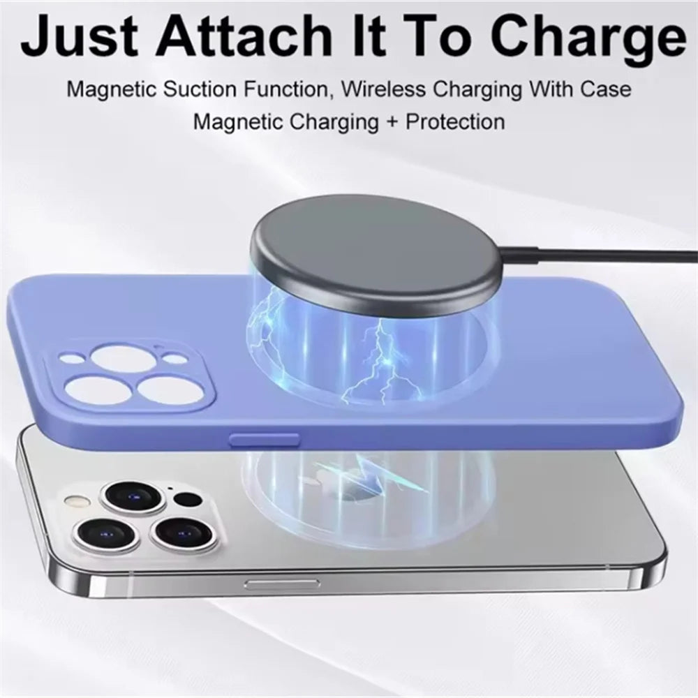 Liquid Silicone Wireless Charge Cover For iPhone 16 15 14 12 11 13 Pro Max 16 Plus Case Original Magnetic Magsafe Phone Case