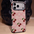Fashionable Pink Mesh Cherry Phone Case for iPhone 17 16e 16 15 14 13 12 11 7 8 Air Pro Max Plus Luxury Double-layer Back Cover