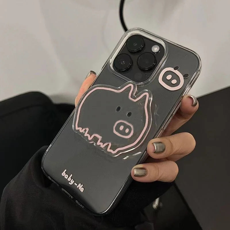 Korean Cute Cartoon Linear Pigle Grip Tok Griptok Phone Holder Stand Support For iPhone 15 Samsung Universal Accessoriess Holder