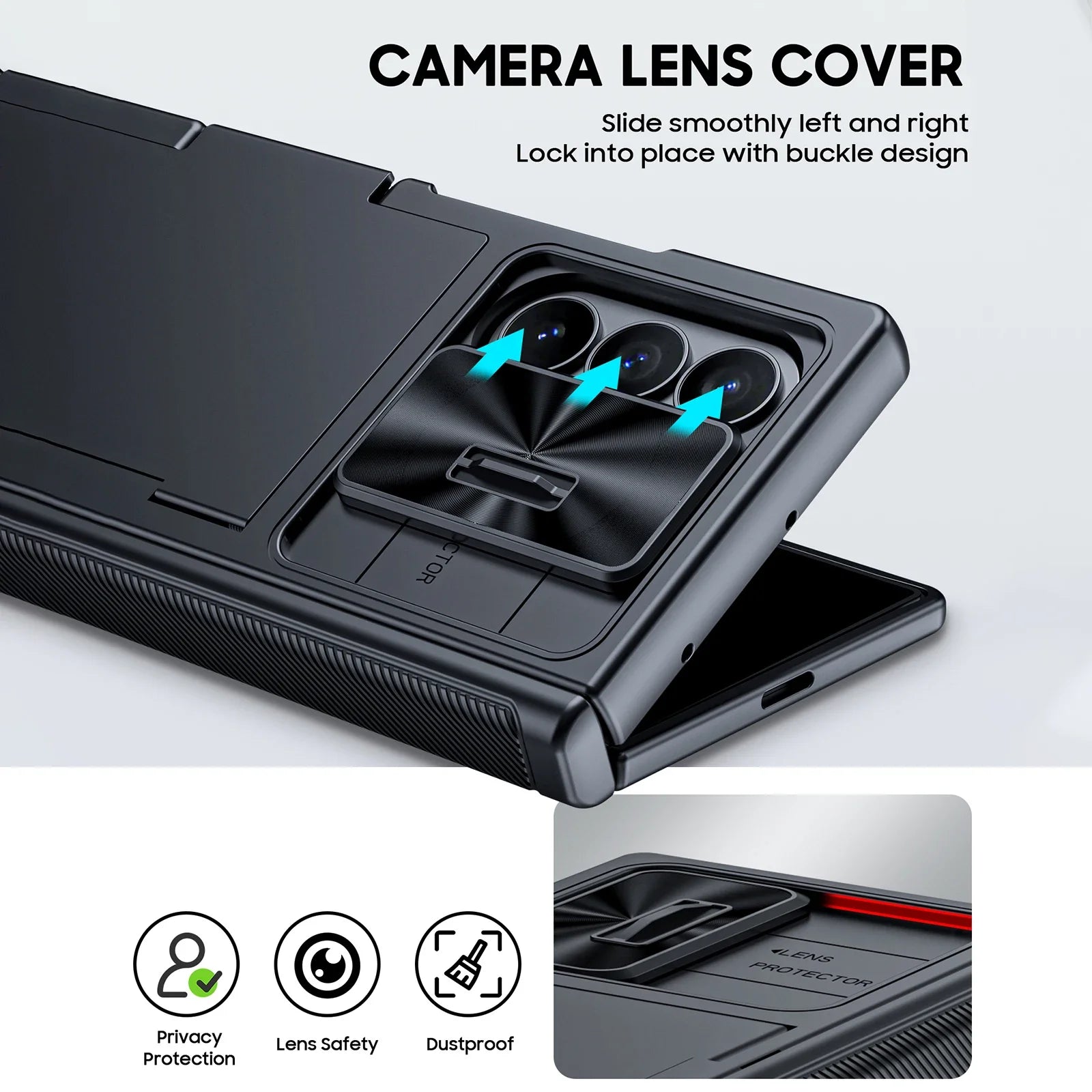 for Galaxy Z Fold 7 Case,RFID Wallet with Cards Holder,Hinge Cover,Camera Cover,Shockproof Silicone Protective Phone Case-Black