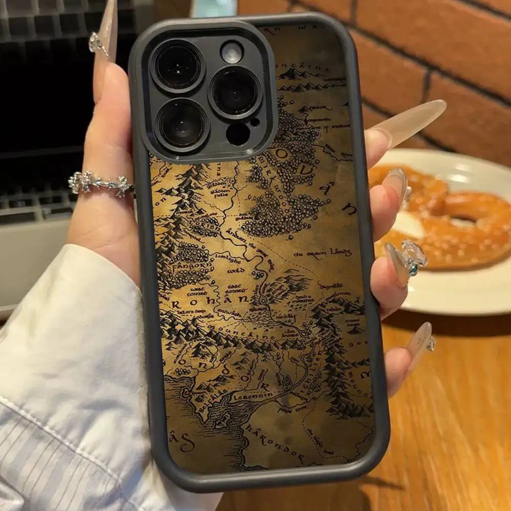 The Lord of the R-Rings Map Silicone Phone Case For iPhone 17 Air 17 16 15 14 13 12 11 Plus Pro Max Shockproof Soft Cover