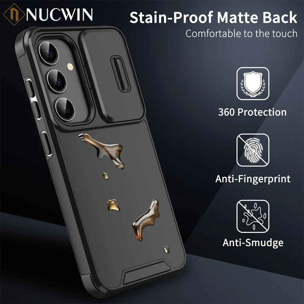 Slide Camera Lens Protection Case For Samsung Galaxy S25 S24 S22 S23 Ultra Plus Note20 A53 A33 Solid Color Armor Shockpoof Cover
