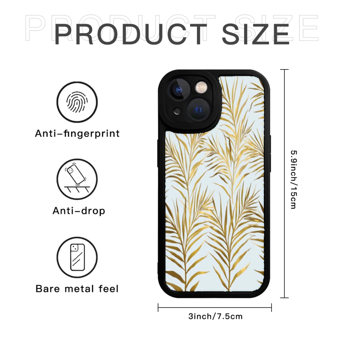 Phone Case Gold Palm Leaf Pattern For Iphone X To Iphone 16 Pro Max Fashion Protective Cover For Daily Use And Travel