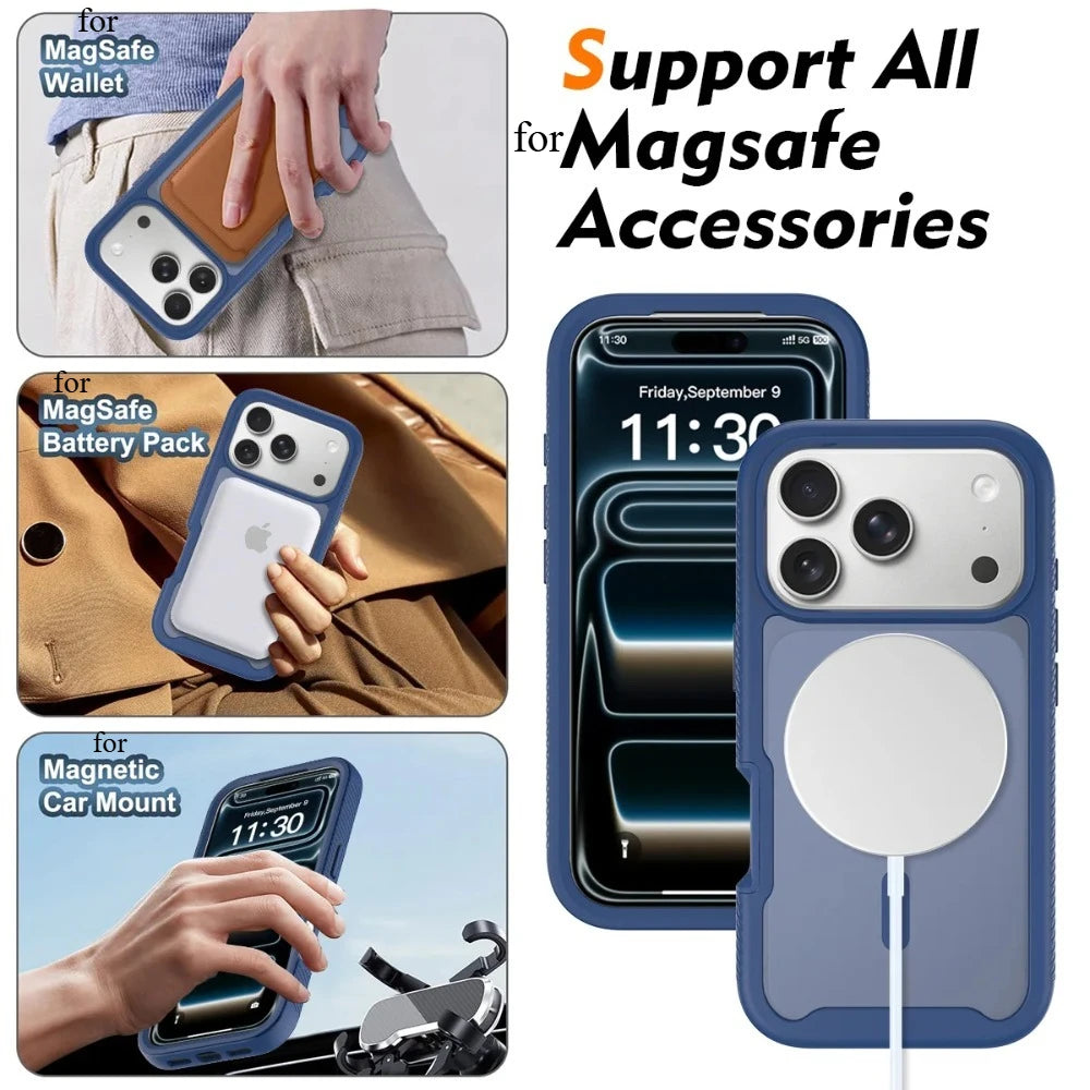 Military Grade Translucent Magnetic Case For iPhone Air 17 17Pro 17Pro Max 17E 16E For MagSafe Shockproof Matte Protection Cover