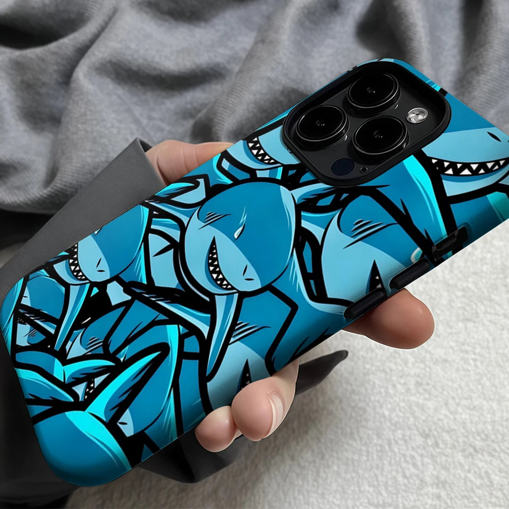 Blue Shark Swarm Phone Case for iPhone 17 16 15 14 13 12 11 X XS XR XSMAX 7 8 Air Pro Max Plus Luxury Double-layer Back Cover