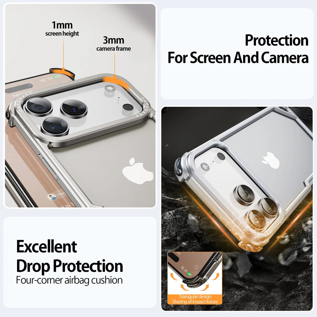 Eary Frameless Case for iPhone 17 Pro Max Air for Magsafe Metal Shockproof Protective Phone Cover Aluminum Alloy Anti-Drop Shell