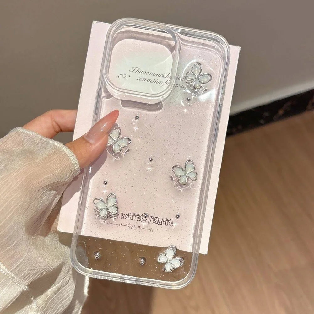 Luxury 3D Butterfly Bling Glitter Clear Phone Case For iPhone 17 16 15 14 13 12 11 Pro Max Soft Shockproof Protective Cover
