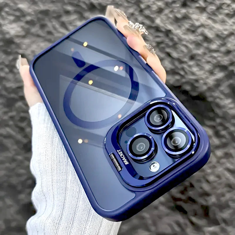Transparent Case For iPhone 17 Air 16 15 14 13 12 11 Pro Max 16Pro IPhone16 for Magsafe Wireless Charge Stand Holder Lens Cover