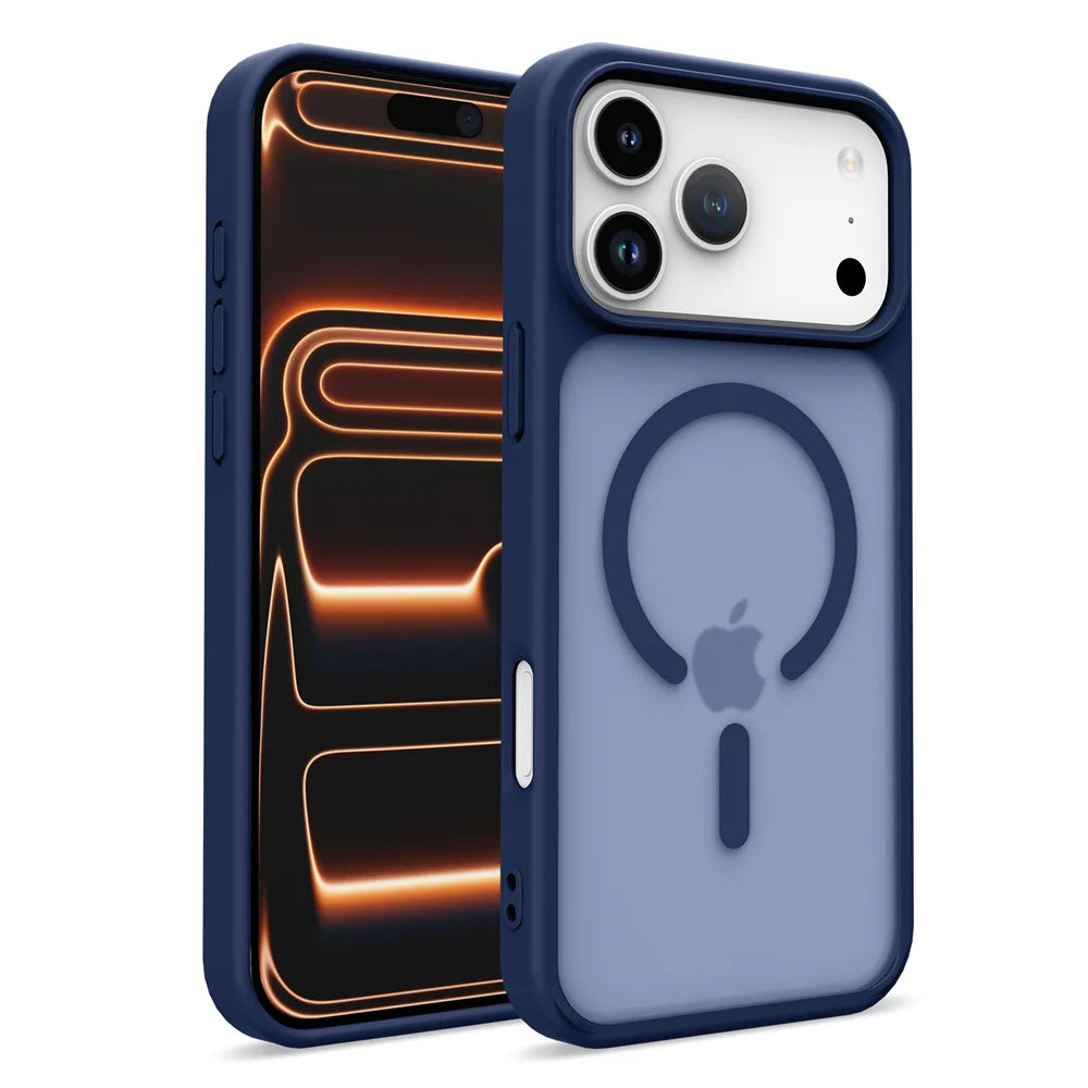 Magnetic Luxury Matte Translucent Armor Shockproof Case For iPhone 17 16 15 14 13 Pro Max 17Pro For Magsafe Wireless Charge Caps