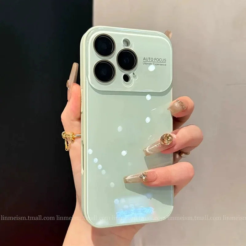 Luxury Hard Tempered Glass Glossy Case For iPhone 17 Pro Max 16 15 14 13 12 11 Plus Candy Shockproof Soft Lens Protection Cover
