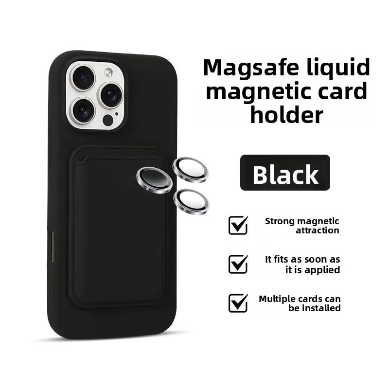 Magnetic Liquid Silicone Case for iPhone 17 Pro Max Air 16 15 14 13 12 With for Magsafe Card Bag Wallet Camera Lens Film Cover