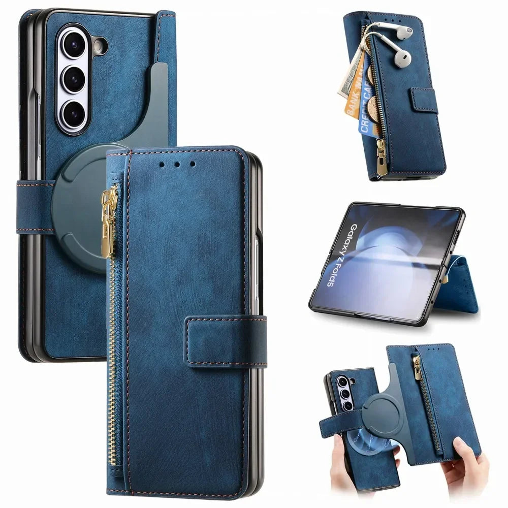 2 in 1 Detachable Zipper Cards Solt Wallet Phone Case for Samsung Galaxy Z Fold 7 6 5 4 3 Fold7 Fold6 Fold5 Fold4 Leather Cover