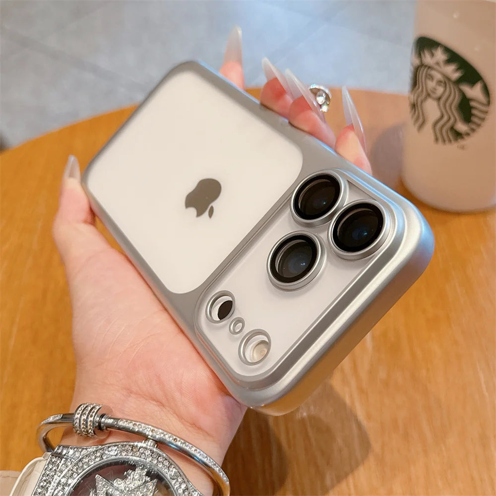 Luxury Frosted Transparent Matte Phone Case For iPhone 16 15 17 Pro Max Air 14 13 12 11 Metallic Color Frame Protection Cover