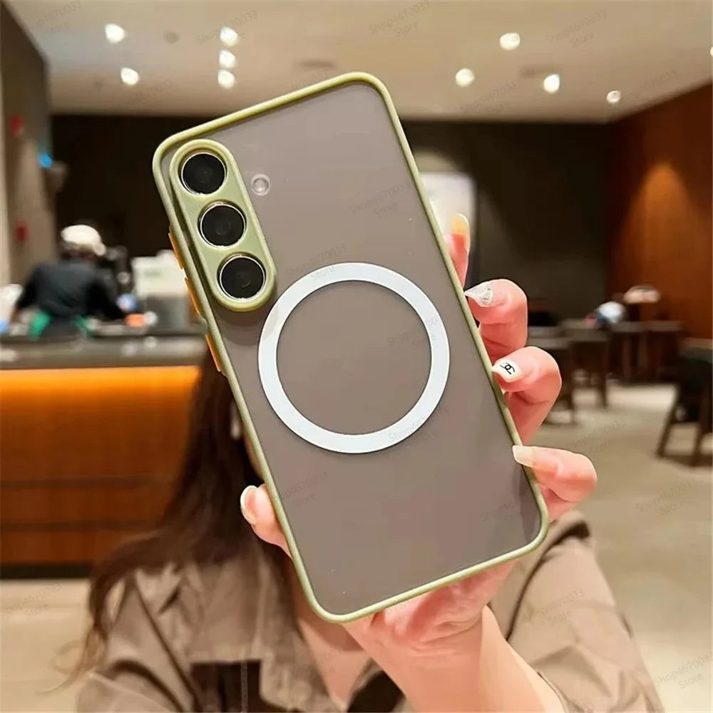 Matte Translucent Magnetic Case For Samsung Galaxy S22 S21 S20 FE S9 S10 Plus Ultra For Magsafe Wireless Charge Skin Hard Cover