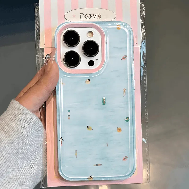 Summer Swimming Crowd Phone Case For iPhone 17 16 15 11 12 14 13 Pro Max Mini XS XR 7 Plus 16E Air Shockproof Soft Cover Fundas