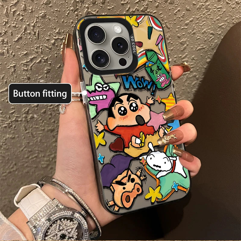 Hot Anime C-Crayon Shin-chans Frosted Case for iPhone 16 E 15 Pro Max 14 Plus 13 12 Mini 11 Pro Max XS X 8 7 SE Acrylic Cover